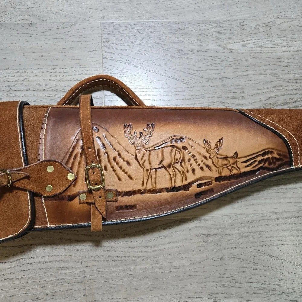 VTG Leather‎ Rifle Gun Case Scabbard Hand Made Deer Scene Western Design 51x9